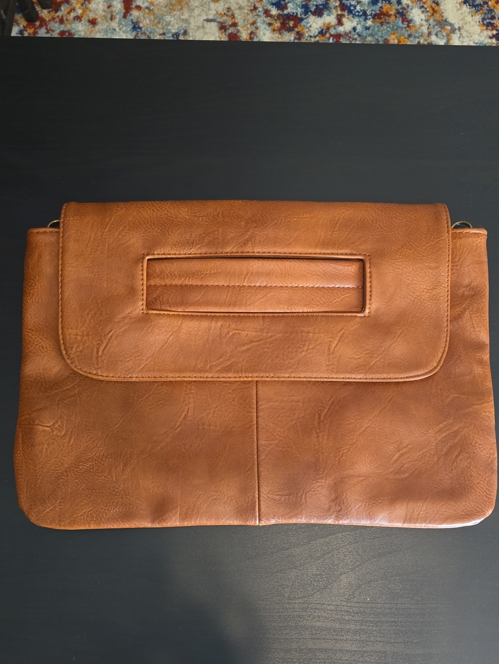 EGO Cognac Brown Faux Leather Foldover Clutch Bag - LIKE NEW - No Shoulder Strap